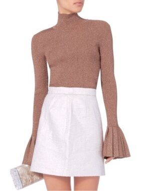 Carven Rose Gold Metallic Lurex Ribbed Turtleneck XS